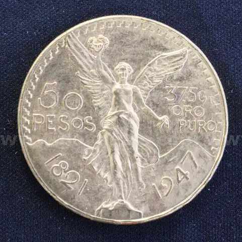 1947 Gold Mexico 50 Peso Coin, 41.6 Grams