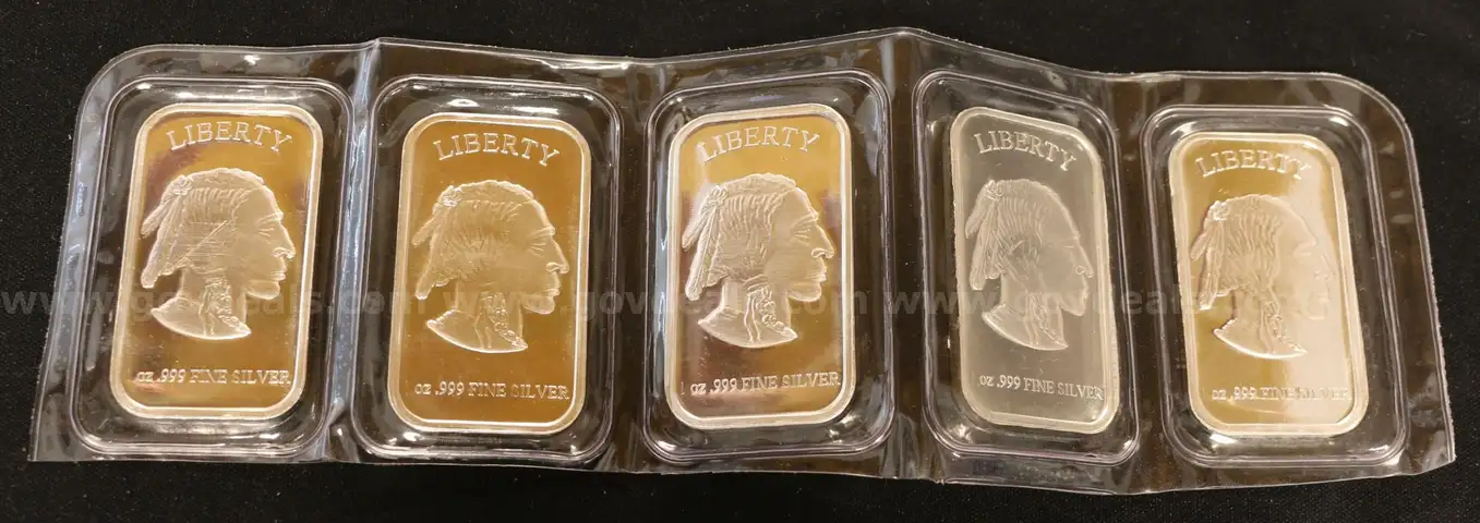 5 Liberty Coin Buffalo/Indian Head Design 1 Ounce Bars