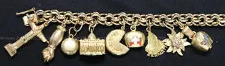 14k Yellow Gold Charm Bracelet with 9- 18k and 14k Charms, 49.5 Grams