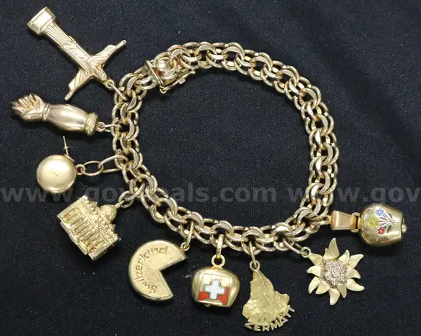 14k Yellow Gold Charm Bracelet with 9- 18k and 14k Charms, 49.5 Grams