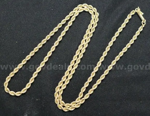 14k Yellow Gold Rope Chain Necklace, 22.6 Grams