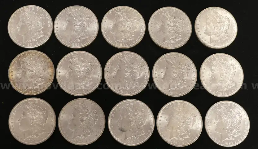 20 Assorted U.S. Silver Morgan Dollars, All Graded Brilliant Uncirculated