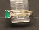 14K Yellow Gold Ring With Green Stone &#x26; Diamonds, 3.2 Grams