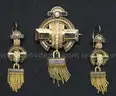 14K Yellow Gold Tassel Design  Brooch &#x26; Earring Set With Pearls, 21.4 Grams