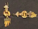 14K Yellow Gold Tassel Design  Brooch &#x26; Earring Set With Pearls, 21.4 Grams
