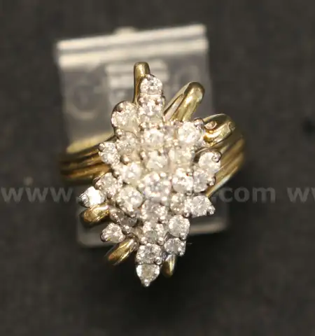 14K Yellow Gold Cluster Design Ring With Diamonds, 9.5 Grams
