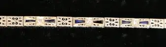 14K White Gold Vintage Sapphire/Diamond Filigree Bracelet, 10.5 Grams