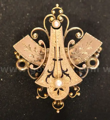 14K Yellow Gold Filigree Design Brooch With Pearls, 9.3 Grams
