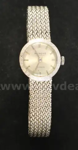 Ladies 14K W/G Mendys 17 Rubi&#x27;s Wristwatch W/14K W/G Case Back &#x26; Band, 32.6g