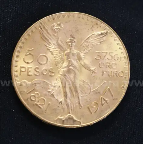 1947 Gold Mexico 50 Pesos Coin, 41.6 Grams