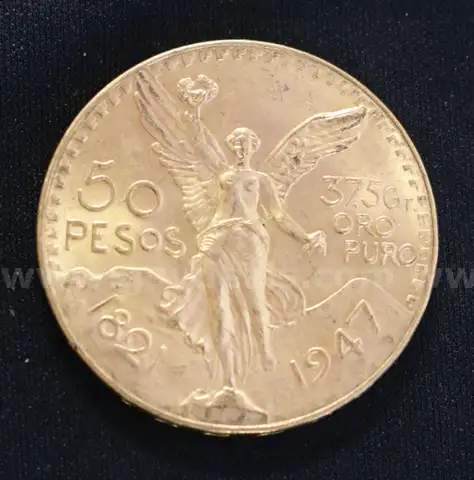 1947 Gold Mexico 50 Pesos Coin, 41.6 Grams