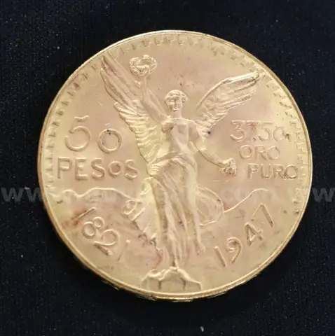 1947 Gold Mexico 50 Pesos Coin, 41.6 Grams