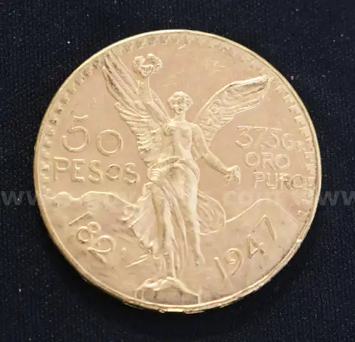 1947 Gold Mexico 50 Pesos Coin: