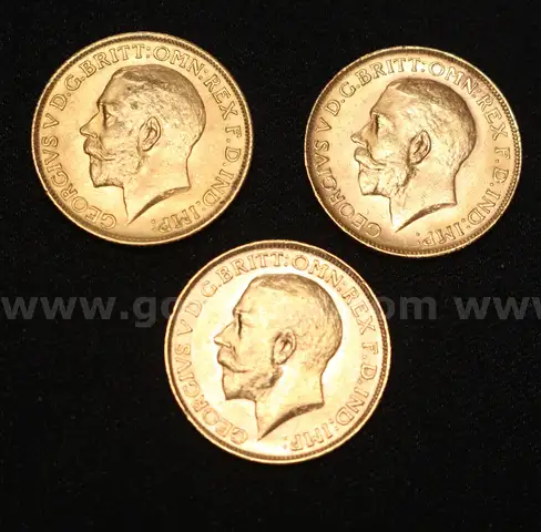 3 Assorted Year British Gold Sovereign King George V Coins, 23.7 Grams