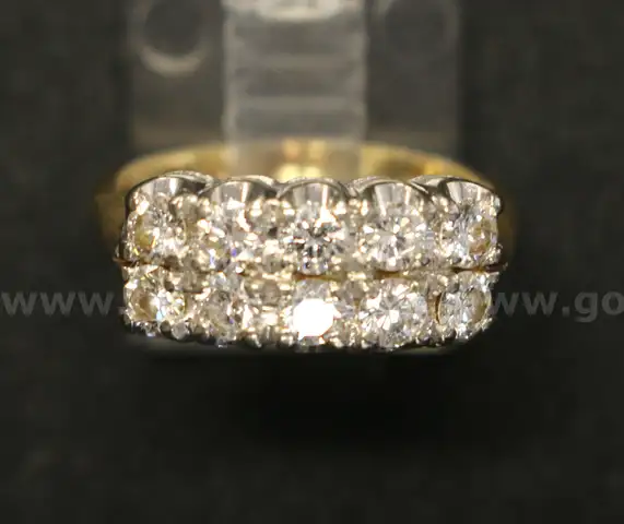 14K Yellow Gold Double Row Diamond Band,  3.7 Grams