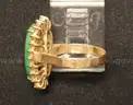 14K Yellow Gold Ring With Jade &#x26; Diamonds, 4.7 Grams
