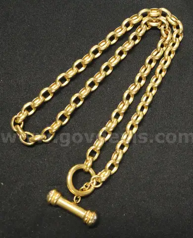 18K Yellow Gold Link Design Necklace With Toggle Clasp, 33.6 Grams