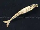 18K Yellow Gold Articulated Fish Design Pendant With Red Stones, 1.5 Grams