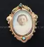 Vintage 10K Yellow Gold Photo Brooch With Turquoise Stones, 5.0 Grams