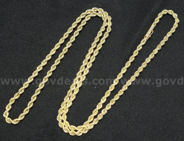 14K Yellow Gold Rope Design Necklace, 21.9 Grams