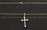 10K Yellow Gold Thin Necklace With Diamond Cross Pendant, 1.9 Grams