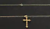 10K Yellow Gold Thin Necklace With Diamond Cross Pendant, 1.9 Grams