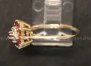 10K Yellow Gold Cluster Ring With Red Stones &#x26; Diamonds, 1.9 Grams