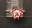 10K Yellow Gold Cluster Ring With Red Stones &#x26; Diamonds, 1.9 Grams