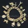 14K Yellow Gold Double Curb Link Bracelet W/15 Assorted Charms, 81.5 Grams