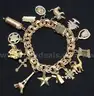 14K Yellow Gold Double Curb Link Bracelet W/15 Assorted Charms, 81.5 Grams