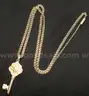 10K Yellow Gold Double Curb Necklace and Key Design Pendant, 14.1 Grams