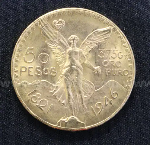 1946 Gold Mexico 50 Peso Coin, 41.6 Grams