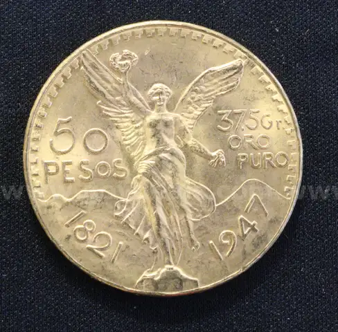 1947 Gold Mexico 50 Peso Coin, 41.6 Grams