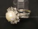 14K White Gold Ring With Freshwater Pearl &#x26; Diamonds, 6.9 Grams