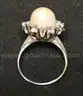 14K White Gold Ring With Freshwater Pearl &#x26; Diamonds, 6.9 Grams