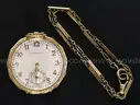 Touchon &#x26; Co.19 Jewel Thin Pocket Watch With 18K Y/G Case &#x26; 14K Y/G Chain