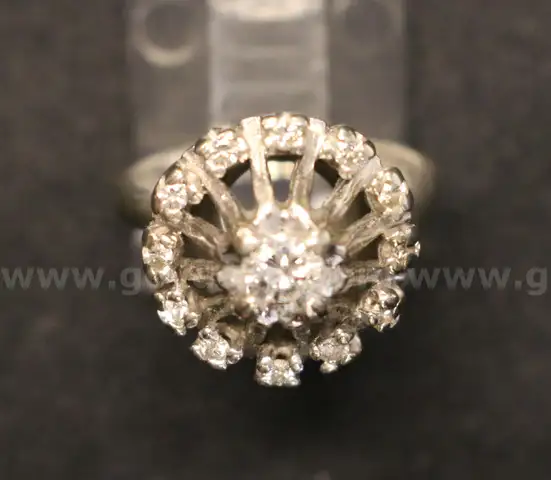 14K White Gold Halo Design Ring With Diamonds, 5.4 Grams