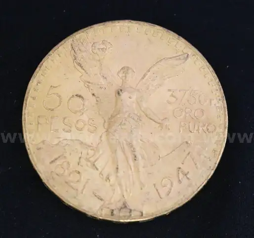 1947 Gold Mexico 50 Pesos Coin, 41.6 Grams