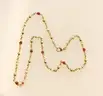18k Yellow Gold Cable Chain Beaded Necklace with Red Stones and Pearls, 10.5g