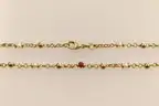18k Yellow Gold Cable Chain Beaded Necklace with Red Stones and Pearls, 10.5g