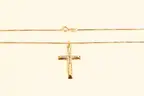 18k Yellow Gold Box Link Necklace and Cross Pendant with Diamonds, 6.7 Grams