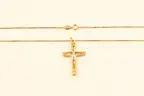 18k Yellow Gold Box Link Necklace and Cross Pendant with Diamonds, 6.7 Grams