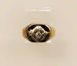 14k Yellow Gold Scimitar and Crescent Mason Ring with Diamond, 6.7 Grams