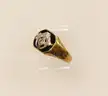 14k Yellow Gold Scimitar and Crescent Mason Ring with Diamond, 6.7 Grams