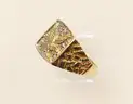 10k Yellow Gold Nugget and Eagle Design Ring with Diamonds, 5.7 Grams