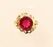 14k Yellow Gold Cocktail Ring with Large Red Stone, 3.6 Grams