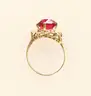 14k Yellow Gold Cocktail Ring with Large Red Stone, 3.6 Grams
