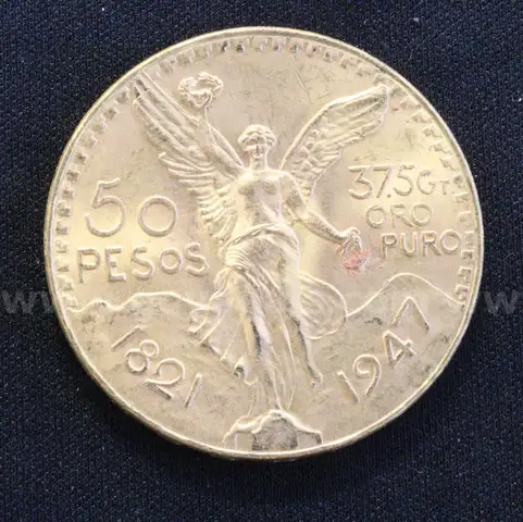 1947 Gold Mexico 50 Peso Coin, 41.6 Grams