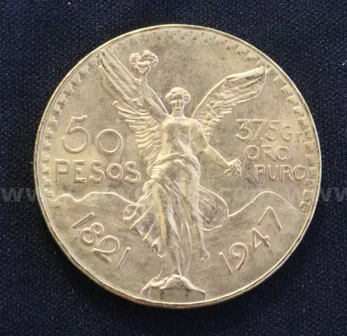 1947 Gold Mexico 50 Peso Coin, 41.6 Grams