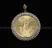 1947 Gold Mexico 50 Peso Coin In 14K Diamond Roped Bezel, 53.6 Gr